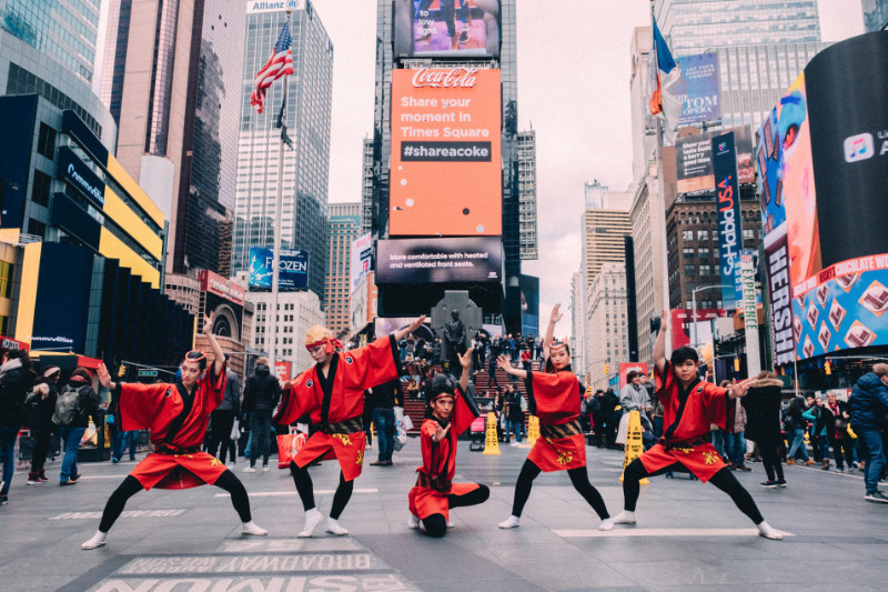 Awa Odori Group Takarabune in cool poses on the streets