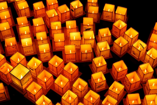 Nagasaki's tourou-nagashi, lantern floating on the water surface