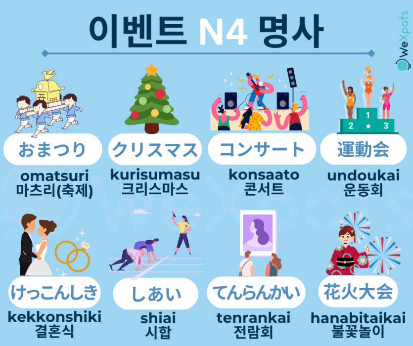 JLPT N4 명사 리스트 - 일본어 축제 이벤트 행사 사건 이미지