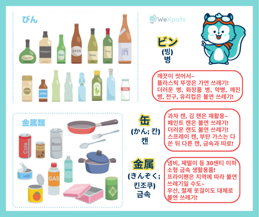 일본 분리 수거 방법 병 캔 금속 