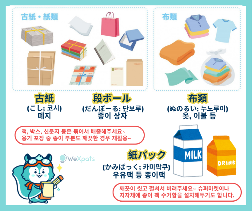 일본 분리 수거 방법 폐지 박스 헌옷 우유팩