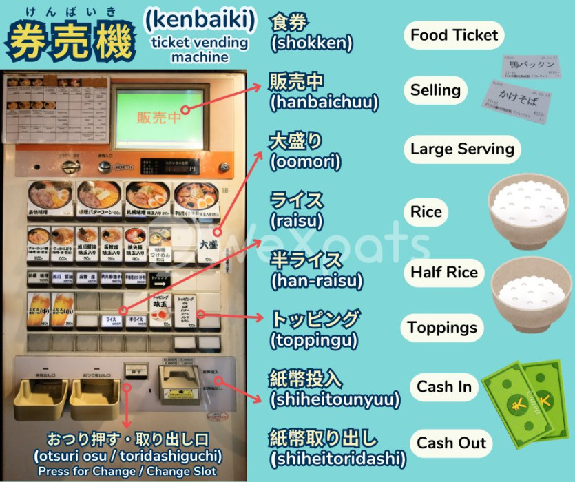 japanese lesseon illustration on ticket vending machine