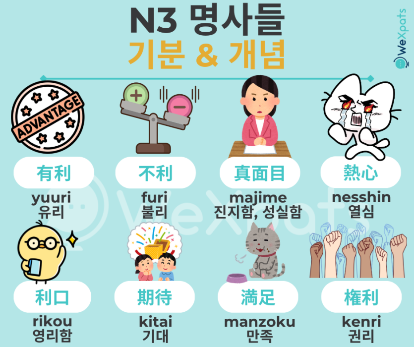 JLPT N3 명사 - 기타(기분・개념 등) 이미지