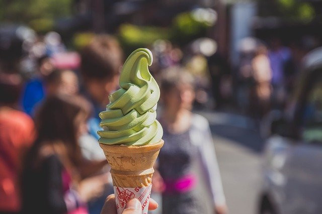 Matcha soft serve ice cream cone 