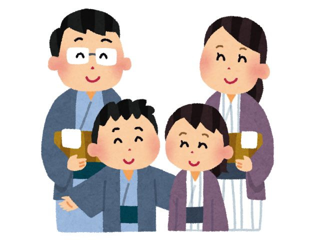 Image of family dressed in yukata going to the baths