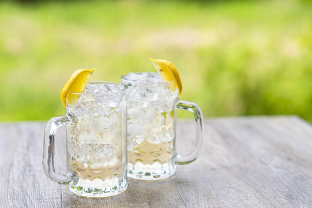 2 mugs of chu-hi with ice and lemon slice