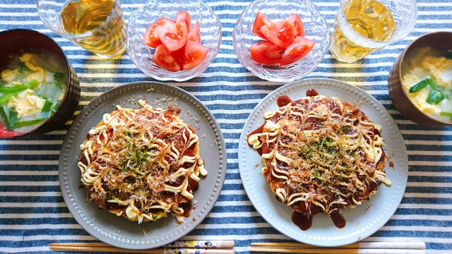 Homemade Osaka-Style Okonomiyaki meal