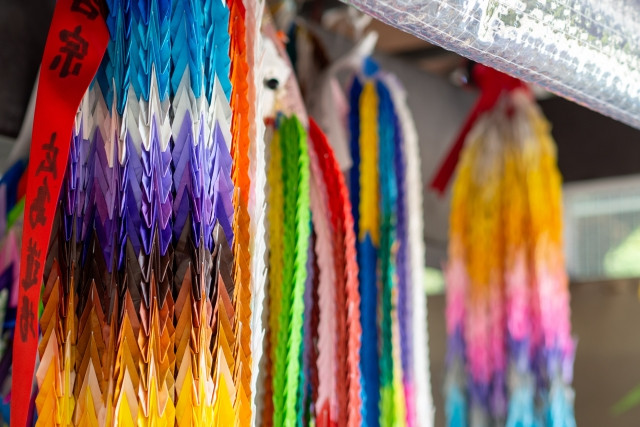 Colorful crane origami at children peace monument