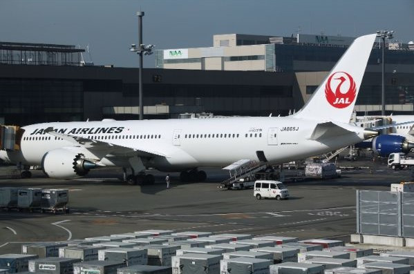 JAL plane parked in airport