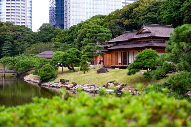 Hamarikyu Garden traditional teahouse building
