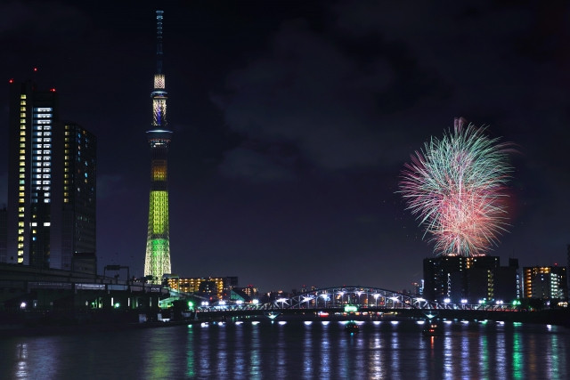 Sumidagawa Fireworks Festival with view of Tokyo SKytree