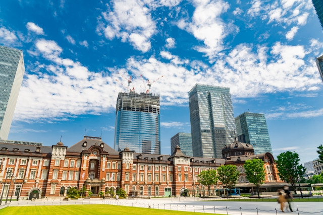 Tokyo Station on a beautiful blue sky day