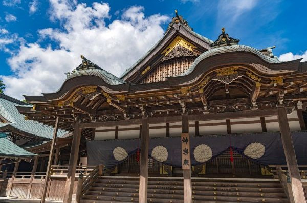 Elaborately decorated Kagura Hall in Ise Jingu
