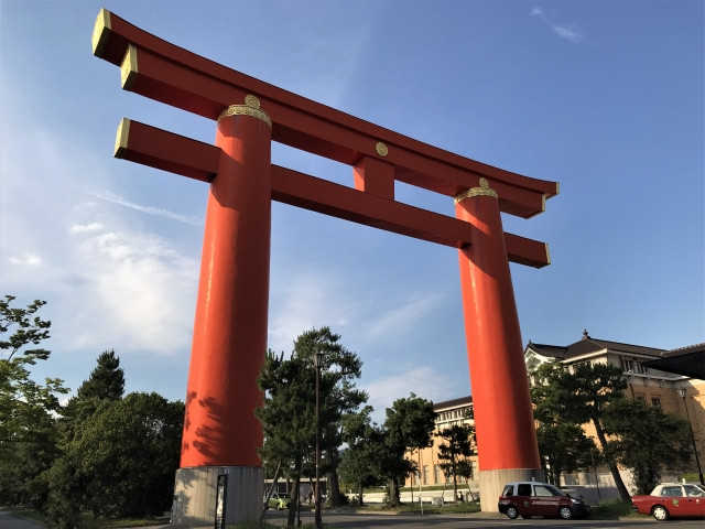 Gigantic 80 ft. tall red torii of Heian Shrine