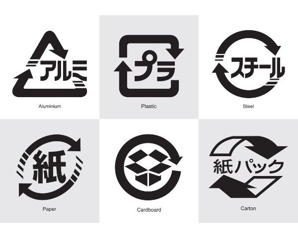 Varios símbolos de reciclaje de Japón