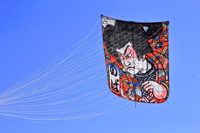 wadako, or Japanese kite, flying in the sky