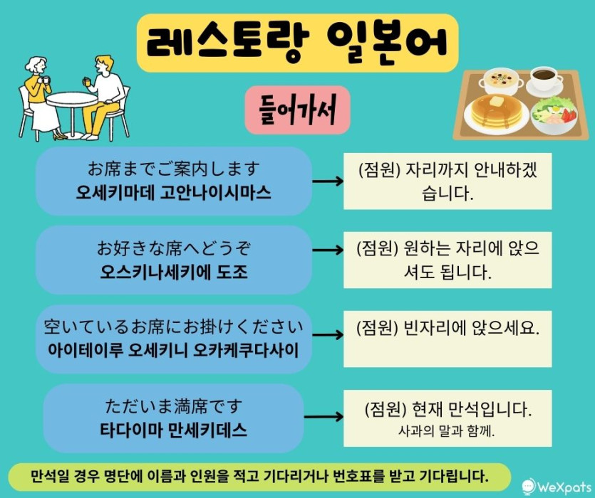 일본 식당 레스토랑 일본어 입장 안내 이미지