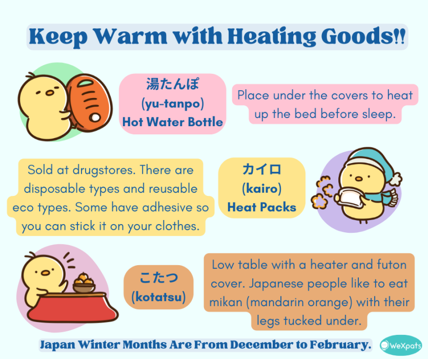 Heating Goods in Japan: hot water bottle, kairo, kotatsu