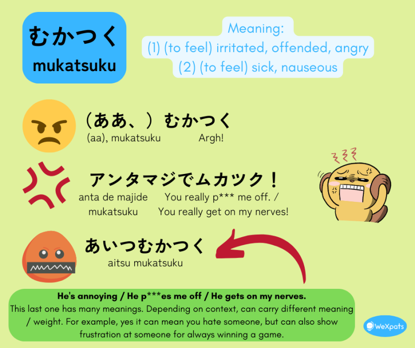 mukatsuku expressing anger in Japanese