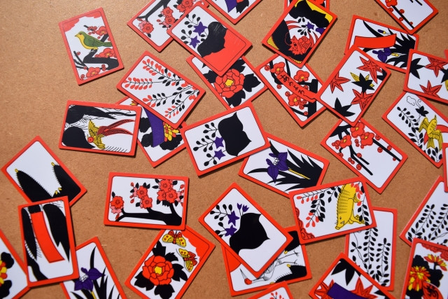 scattered hanafuda cards