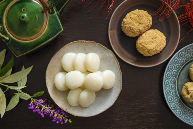 traditional japanese tea time with traditional sweets