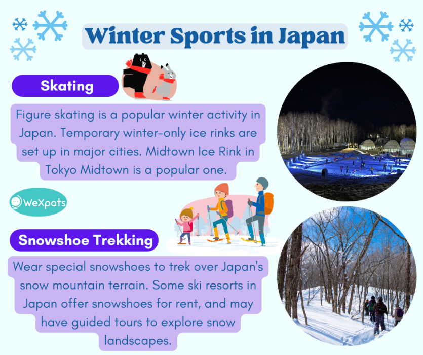 winter sports in japan: skating, snowshoe trekking