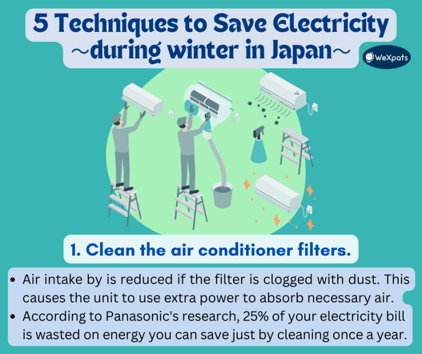 technique to save electricity during winter in japan: clean the air con filter