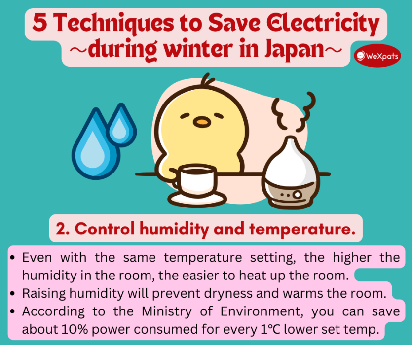 technique to save electricity during winter in japan: control humidity and temperature in the room