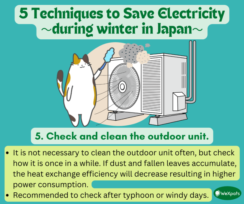 technique to save electricity during winter in japan: check and clean the outdoor unit