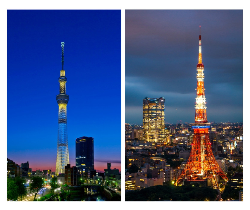 Tháp Tokyo Tower và tháp Tokyo Skytree